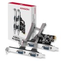 AXAGON PCEA-S4N Kontroler PCIe 4x port szeregowy RS232 250 kbps, w zestawie SP & LP