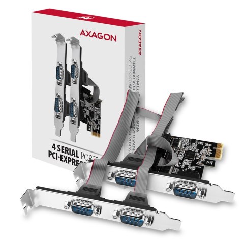 AXAGON PCEA-S4N Kontroler PCIe 4x port szeregowy RS232 250 kbps, w zestawie SP & LP