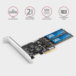 AXAGON PCES-SA4M2 Kontroler PCIe 2x wewnętrzny port SATA 6G + 2x wewnętrzny port M.2 B-key SATA, SP & LP