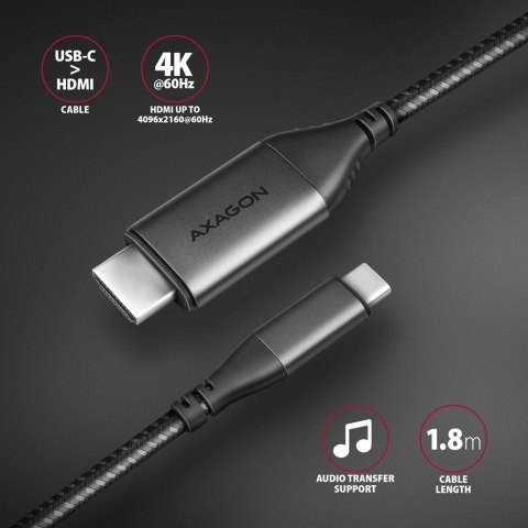 AXAGON RVC-HI2MC Adapter aktywny USB-C -> HDMI 2.0 4K/60Hz Aluminum, 1.8m kabel
