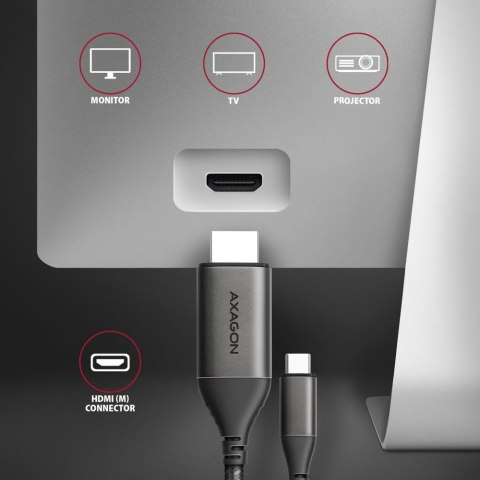 AXAGON RVC-HI2MC Adapter aktywny USB-C -> HDMI 2.0 4K/60Hz Aluminum, 1.8m kabel