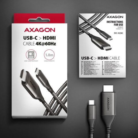 AXAGON RVC-HI2MC Adapter aktywny USB-C -> HDMI 2.0 4K/60Hz Aluminum, 1.8m kabel