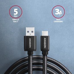 AXAGON BUCM3-AM10AB Kabel USB-C - USB-A 3.2 Gen 1, 1m, 3A, ALU, oplot, Czarny