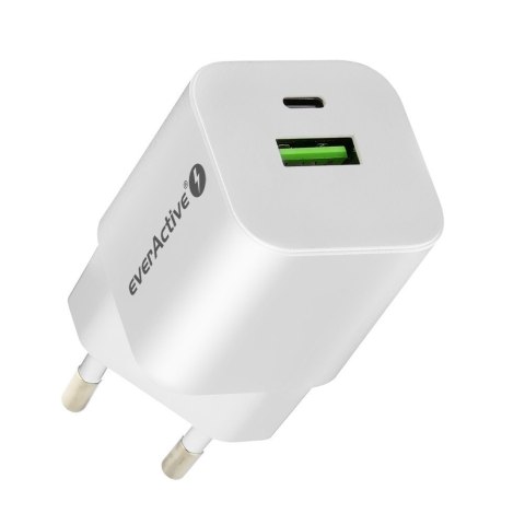 EverActive Ładowarka USB/USB-C QC3.0 30W technologia GaN Biała