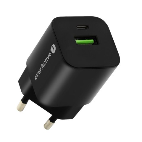 EverActive Ładowarka USB/USB-C QC3.0 30W technologia GaN Czarna