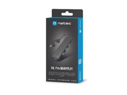 Natec Hub USB-C 4 porty Mayfly czarny + adapter USB-A