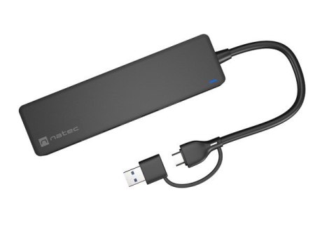 Natec Hub USB-C 4 porty Mayfly czarny + adapter USB-A