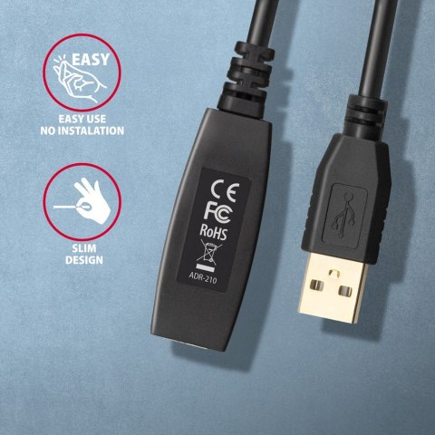 AXAGON ADR-210 USB 2.0 A-M -> A-F aktywny kabel przedłużacz/wzmacniacz 10m