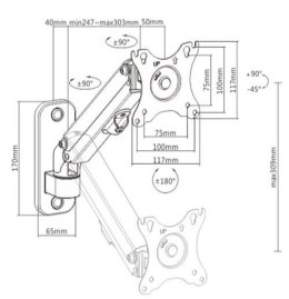 Gembird Ramię regulowane do monitora do montażu na ścianie, do 27 cali/7 kg