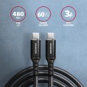 AXAGON BUCM-CM15AB Kabel USB-C - USB-C 2.0, 1.5m, PD 60W, 3A, ALU, oplot Czarny