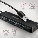 AXAGON HUE-C1A 4-portowy hub USB 5Gbps Travel, USB-C power IN, kabel Type-A 19cm, USB-C dodatkowe zasilanie