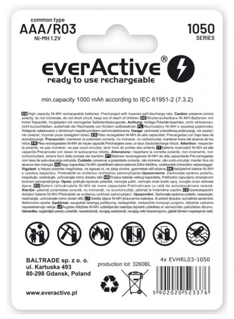 EverActive Akumulatory R03/AAA 550 mAH blister 4 szt. Infinity Line technologia ready to use