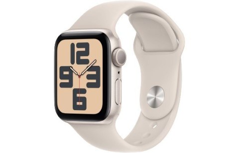 Apple Watch SE GPS, 40mm Koperta z aluminium w kolorze księżycowej poświaty z paskiem sportowym w kolorze księżycowej poświaty - M/L