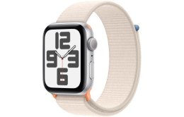 Apple Watch SE GPS, 44mm Koperta z aluminium w kolorze księżycowej poświaty z opaską sportową w kolorze księżycowej poświaty