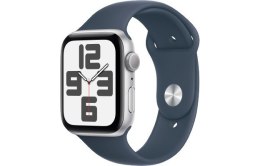 Apple Watch SE GPS, 44mm Koperta z aluminium w kolorze srebrnym z paskiem sportowym w kolorze sztormowego błękitu - M/L