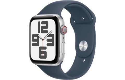 Apple Watch SE GPS + Cellular, 44mm Koperta z aluminium w kolorze srebrnym z paskiem sportowym w kolorze sztormowego błękitu - S/M