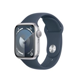 Apple Watch Series 9 GPS, 41mm Koperta z aluminium w kolorze srebrnym z paskiem sportowy w kolorze sztormowego błękitu - S/M