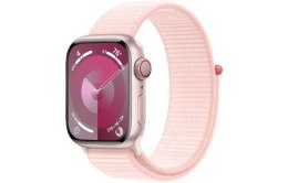 Apple Watch Series 9 GPS + Cellular, 41mm Koperta z aluminium w kolorze różowym z opaską sportową w kolorze jasnoróżowym