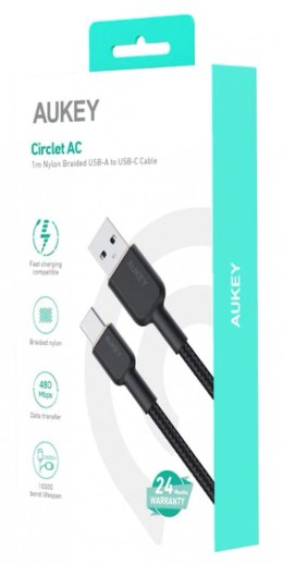 AUKEY CB-NAC1 Black nylonowy kabel USB C - USB A | 1m | 3A | 60W PD | 20V