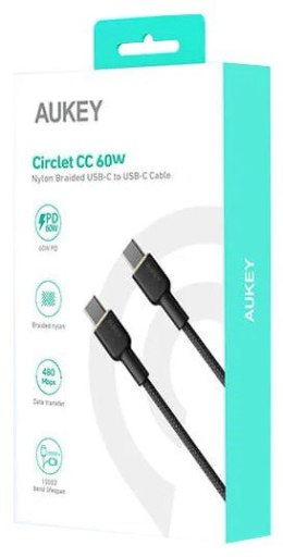 AUKEY CB-NCC2 nylonowy kabel USB C - USB C | 1.8m | 3A | 60W PD | 20V