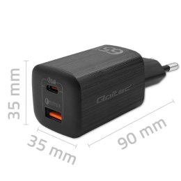 Qoltec Ładowarka sieciowa 65W GaN ULTRA | 5-20V | 2.25-3.25A | 1 x USB typ C PD | 1 x USB | Czarna