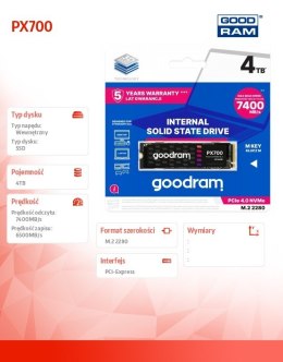 GOODRAM Dysk SSD PX700 4TB M.2 PCIe 2280 4x4 7400/6500MB/s