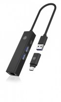 IcyBox Hub IB-HUB1439-LAN 4w1 HUB, 1x USB-C, 2xUSB-A, 1x LAN