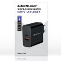 Qoltec Ładowarka Super Quick PD | 1xUSB-C | 1xUSB | 65W | 5-20V | 1.5-3.25A | Czarna