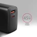 AXAGON ACU-PQ45 Ładowarka sieciowa 2-port QC3.0,4.0/AFC/FCP/PPS/Apple + PD type-C, 45W, Czarna