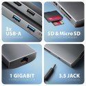 AXAGON HMC-8HLSA Wieloportowy hub USB-C 3.2 Gen 1 hub, 3x USB-A + 4K/30Hz HDMI + SD/microSD, GLAN, Audio, PD 100W, 20cm USB-C kabel