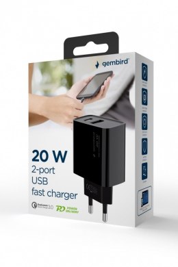 Gembird Ładowarka PowerDelivery USB-A USB-C 20W Czarna