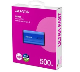 Adata Dysk zewnętrzny SSD SE880 500 GB USB3.2A/C Gen2x2 Niebieski