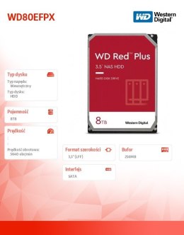 Western Digital Dysk twardy Red Plus 8TB 3,5 cala CMR 256MB/5640RPM Class