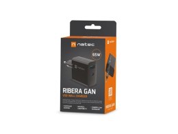 Natec Ładowarka sieciowa Ribera GAN 1X USB-A + 1X USB-C 65W Czarna