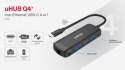 Unitek Hub USB-C Aktywny; 3x USB-A 5Gbps; RJ-45 1Gbps