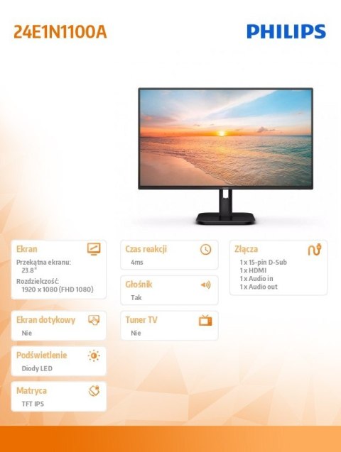 Philips Monitor 24E1N1100A IPS 23.8 cala 100Hz HDMI Głośniki