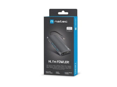 Natec Multiport Adapter Fowler 2 V2 USB-C->HUB USB 3.0 3X, HDMI4K