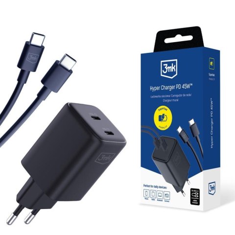 3mk Protection Ładowarka sieciowa 3mk Hyper Charger PD 45W+USB Cable C to C Black