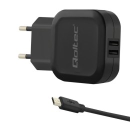 Qoltec Ładowarka sieciowa Qoltec 17W 5V 3,4A 2xUSB + kabel MicroUSB