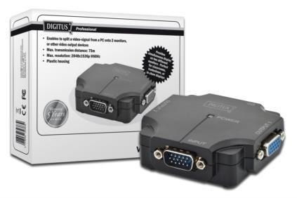 Digitus Mini Splitter VGA DIGITUS DS-41120-1 2-portowy, 350MHz 1920x1080p FHD