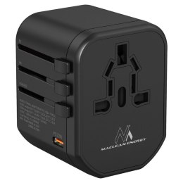 Maclean Adapter podróżny Maclean MCE238N zasilacz USB, 2xUSB 2,4A + USB-C PD 20W, Bezpiecznik 8A, Quick and Fast Charge, 200 krajów świa