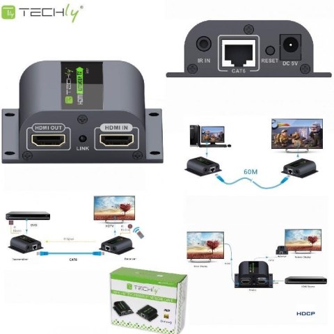 Techly Extender HDMI Techly EX-HL21D po skrętce Cat. 6/6a/7, do 60m, Full HD z IR, czarny IDATA