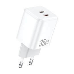 AWEI Ładowarka sieciowa Awei PD65-EU 35W GaN 2xUSB-C / bez kabla - biała