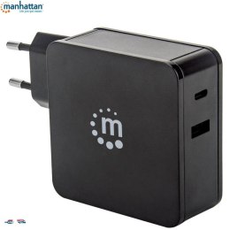 Manhattan Zasilacz sieciowy Manhattan Power Delivery 230V USB-C, 60W USB-A 5V, czarny