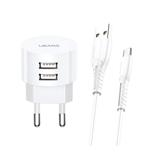 USAMS Ładowarka sieciowa Usams T20 2,1A 2xUSB+kabel USB-C - biała