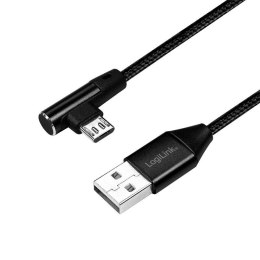 LogiLink Kabel USB 2.0 LogiLink CU0141 USB A - micro USB B, M/M, kątowy, czarny 0,3m