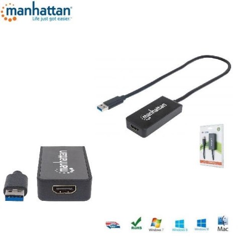 Manhattan Kabel adapter Manhattan Super Speed USB 3.0 na HDMI M/F 1080p, czarny