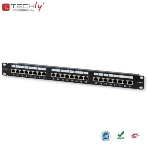 Techly Patch panel TechlyPro 1U STP 24xRJ45 Cat.6, czarny z tacką