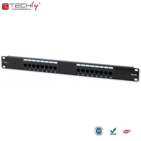 Techly Patch panel TechlyPro 1U UTP 16xRJ45 Cat.5e, czarny