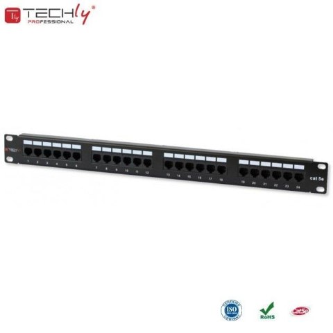 Techly Patch panel TechlyPro 1U UTP 24xRJ45 Cat.5e, czarny